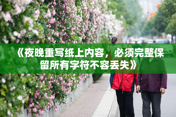 《夜晚重写纸上内容，必须完整保留所有字符不容丢失》